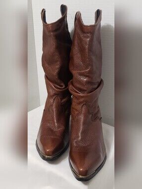 Silver Rebel Brown Leather Maple Leaf Western Slouch Boots Size 9